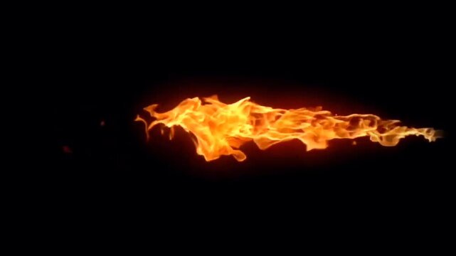 Realistic orange fire flame on black background.	
