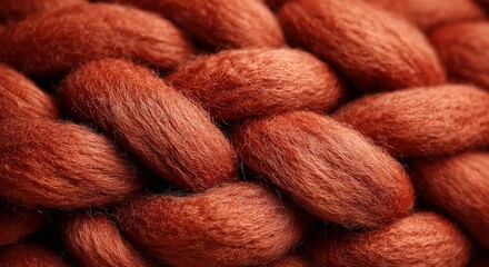 Rust Orange Chunky Yarn Texture Close Up Soft Wool Fiber Background for Craft and Textile Design