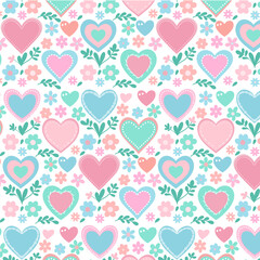 Sweet Love Hearts Seamless Background – Pastel Floral Pattern
