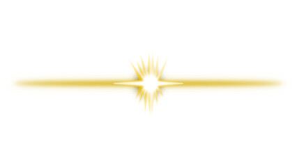 A bright golden starburst with a horizontal lens flare effect on a clean white background.