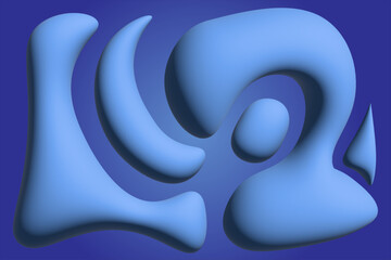 Abstract blue blob shapes on deep violet — 3D soft organic composition