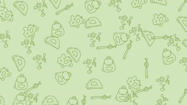 4k stock | Light green background with school supply doodles. Stop motion style.