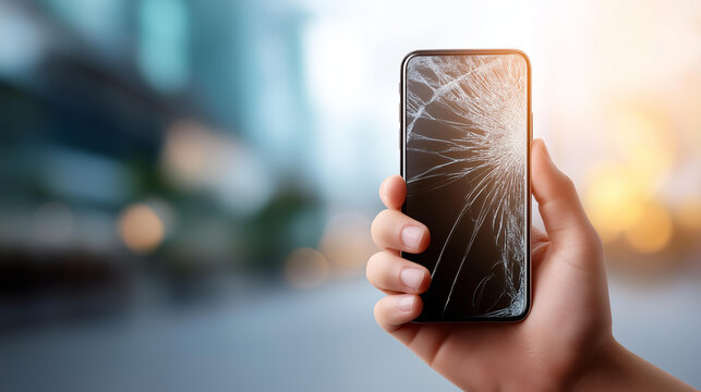 Screen broken phone with cracked defocused smartphone, faceless device damage, shattered visualization detail, blurred background, broken concept, mobile interface, repair display,