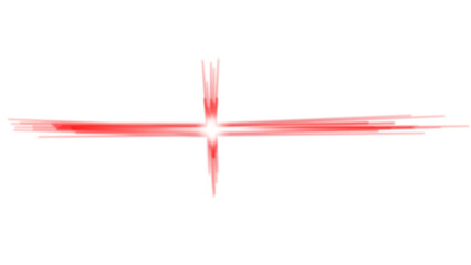 A vibrant red starburst or lens flare effect with glowing light streaks on a clean white background.