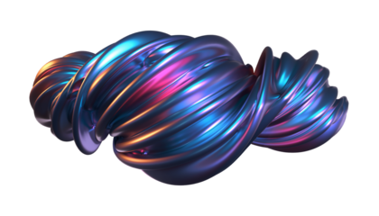 3D Chrome Neon Fluid Metallic Shape on Transparent Background (PNG)