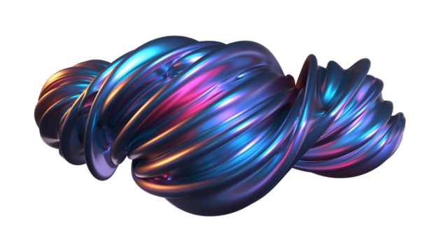 3D Chrome Neon Fluid Metallic Shape on Transparent Background (PNG)