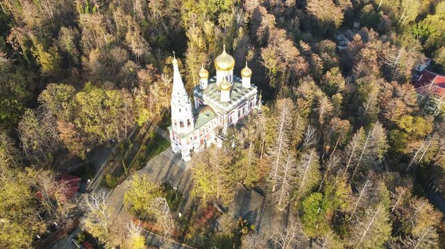 Aerial view of Shipka Monastery Holy Nativity, known as Russian church in town of Shipka, Stara Zagora Region, Bulgaria