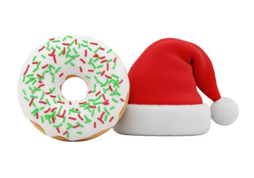 Festive Donut with Christmas Sprinkles and Santa Hat on White Background - Holiday Food and Celebration Concept
