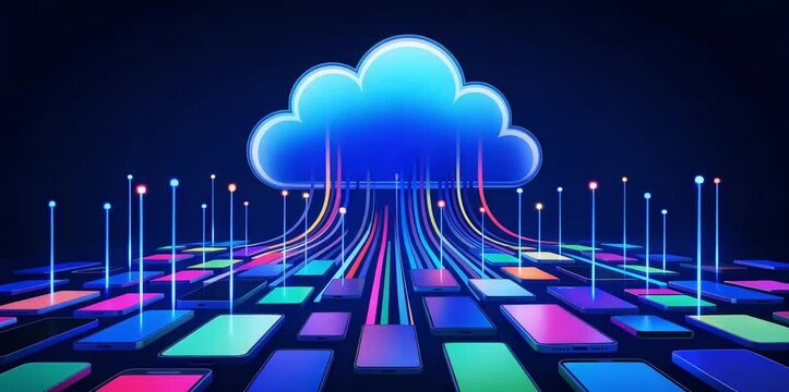 Data streams from a network of mobile devices flowing into a cloud computing , Big Data, data storage and data migration concept	
 - Powered by Adobe