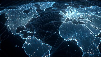 A futuristic digital globe with global connections, data networks, and glowing technology interfaces. Perfect for themes of cybersecurity, global communication, AI, big data, and modern innovation. - Powered by Adobe