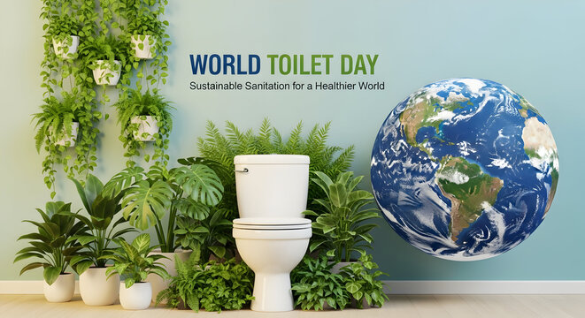 World toilet day celebration with earth and lush greenery