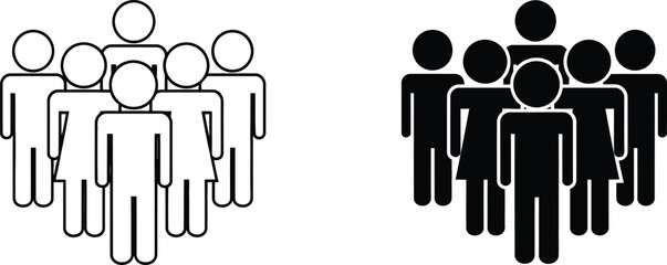 Group of outlined figures are presented in both black and white silhouette versions