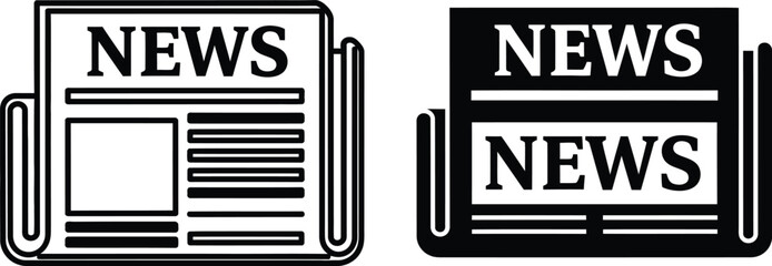 Newspaper icon shows black and white layouts conveying current information, and it has transparent background