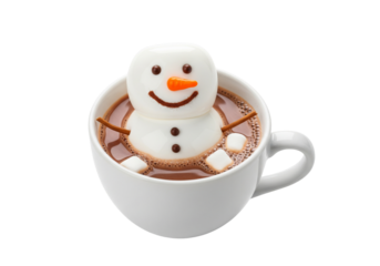 Whimsical Marshmallow Snowman Floating in Hot Chocolate - Festive Winter Drink