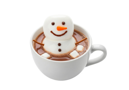 Whimsical Marshmallow Snowman Floating in Hot Chocolate - Festive Winter Drink