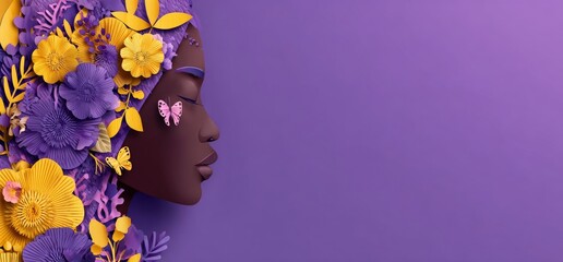 International Women's Day is commemorated with a digital art piece showcasing a woman's head in silhouette