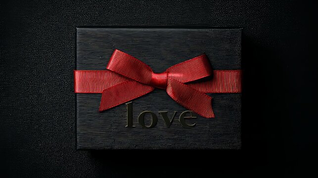 This dark background includes a black gift box and the red text LOVE, ideal for use on romantic occasions such as anniversaries or celebrations, and provides ample space to write messages