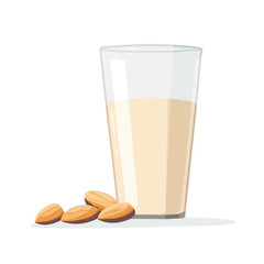 Icon clipart, Minimalistic 2D flat icon featuring a almond milk glass and almond nut isolated on a white background, an element in vector and EPS format. clean vector design, simple illustration style
