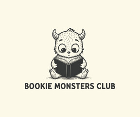 Bookie monsters club logo with cute monster reading book design