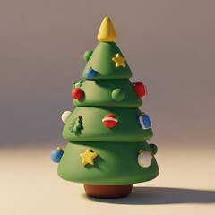 Cute 3D Clay Christmas Tree Decorated for Holiday