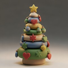 Tiered Clay Christmas Tree With Colorful Ornaments and Hearts