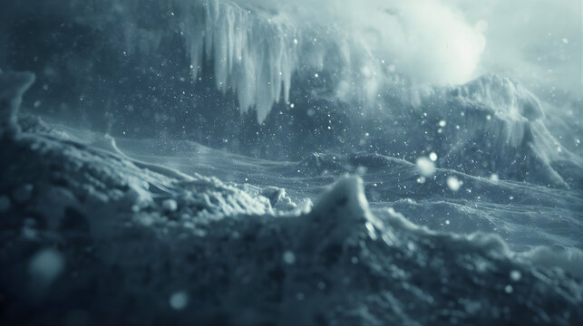 Moody, Dark Arctic Scene with Icicles and Snow Flurries - Powered by Adobe