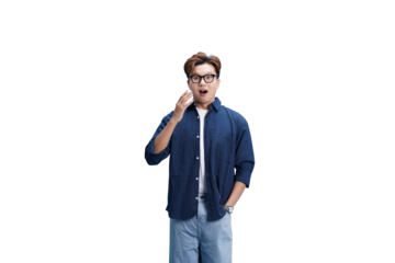 Surprised man with Glasses: A young man with spectacles and a surprised expression gasps in amazement, captured in a moment of sheer astonishment. 