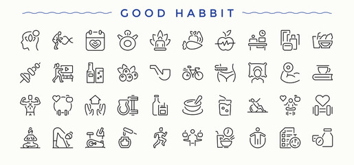 Good Habit line icon. Featuring fitness, exercise, style, life, health, fit and more. Thin outline icons pack. Life icon set. Pixel perfect. Vector illustration.