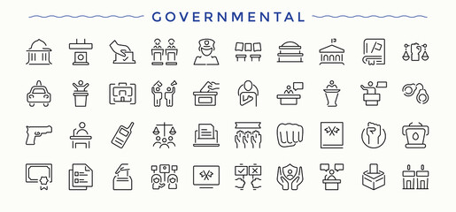 Governmental icon set. Election icon set. Contain linear sign government, political, referendum, polling, poll, politics and more. Pictogram and infographic.