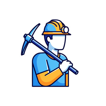 Illustration of a faceless worker holding a pickaxe over his shoulder, wearing a hardhat