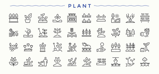 Plant line icon set. Icons for website. Pictograms of harvest, gardening, agriculture, garden, farm. Vector illustration. Gardening icon set in linear style. © Rubbble