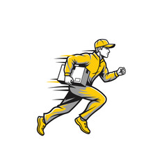 Naklejka premium A stylized illustration of a person in uniform running fast while carrying a package