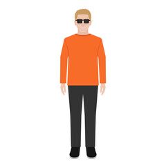 Man with Glasses Standing in Front View. Vector Illustration. 