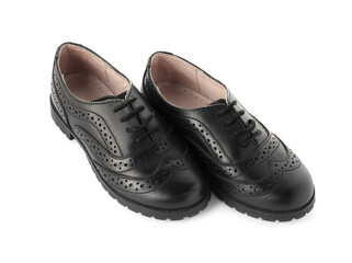 Pair of stylish kid's brogue shoes isolated on white
