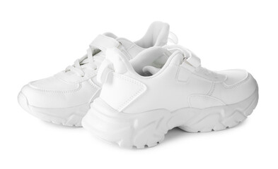 Pair of kid's sneakers isolated on white. Stylish shoes