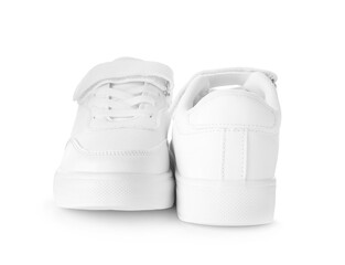 Pair of kid's sneakers isolated on white. Stylish shoes