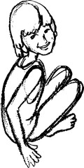 Crouched child looking back