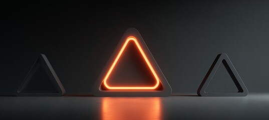 A black background serves as the setting for three orange triangles that vary in angle and orientation