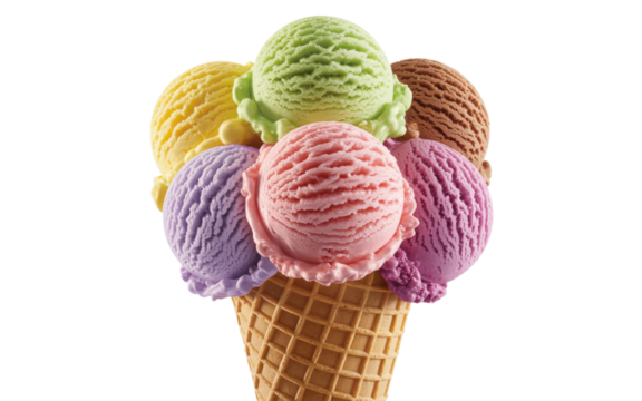 Assorted Ice Cream Scoops in Cone isolated on a transparent background