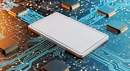 Blank Device Mockup on Circuit Board Technology Background