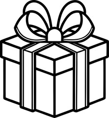  Christmas gift box with ribbon, simple outline coloring book style ,coloring book vector, line art vector line art , black and white