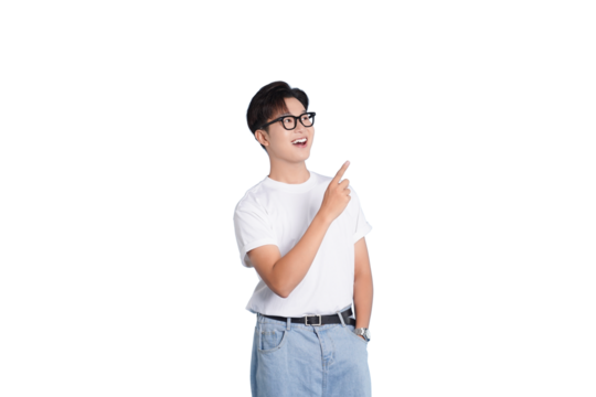 Curious Gaze: A thoughtful young individual, glasses perched, points towards an unseen wonder with a look of inquisitive contemplation, suggesting curiosity and discovery.