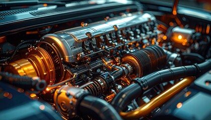 Detailed Car Engine Close-Up High-Performance Vehicle Motor