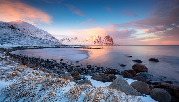 A Serene Winter Coastal Landscape Captured In The Morning Light