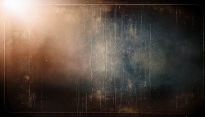 Naklejka premium Vintage Distressed Old Photo Light Leaks Film Grain Dust And Scratches Transparent Texture Overlay With Vignette Border Dirty Gritty Grunge Analog 8K 16 9 Retro Effect Background With Copy Space