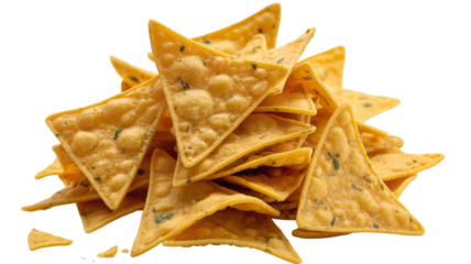 Golden Tortilla Chips Pile isolated on a transparent background