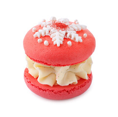 Beautifully decorated Christmas macaron isolated on white
