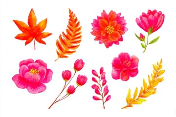 The vibrant watercolor renderings of flowers and leaves are a treat for nature enthusiasts and botanical art aficionados, offering a stunning variety that includes roses, anemones, and a range of