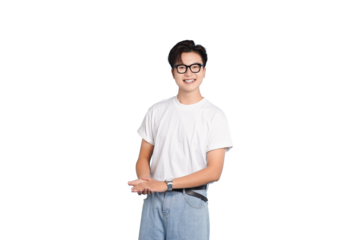 A Confident Smile: Portrait of a young person radiating positivity, wearing glasses, and an inviting, cheerful grin. Capturing approachability and sincerity.