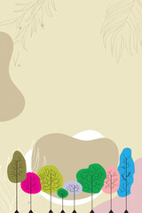 Minimalist Nature Scene with Colorful Foliage and Abstract Organic Shapes
